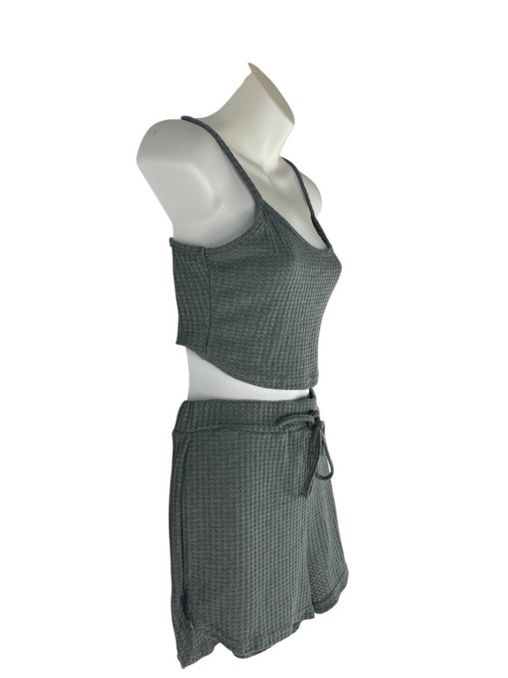 SHEIN EZwear Green Waffle Knit Co-ord Lounge Set • Coquette Soft Girl Minimalist - Picture 3 of 14